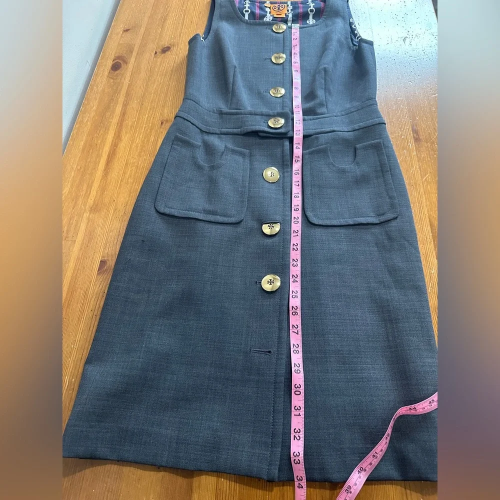 Tory Burch Gray Sleeveless Dress with Gold Buttons